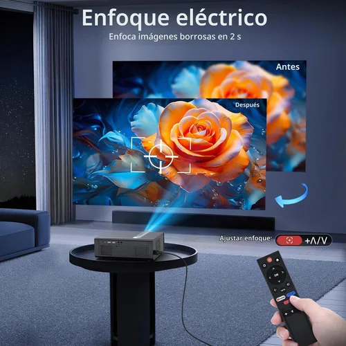 Vista 5 de FUDONI Proyector Bluetooth inteligente WiFi6, aplicaciones integradas Gris Negro
