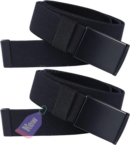 Vista 7 de Cinturón elástico para hombre, cinturón elástico automático sin agujeros, cinturones de tela de nailon ajustables con hebilla de metal negro