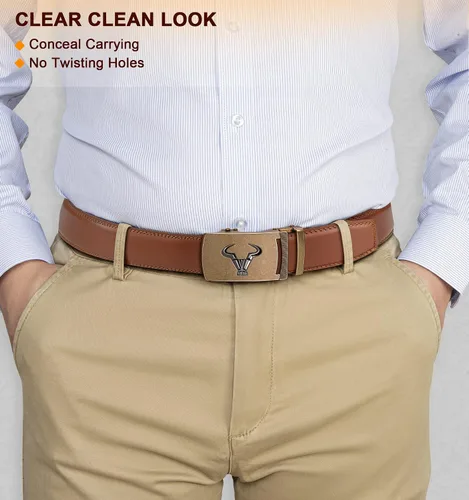 Vista 7 de BULLIANT Cinturón de los hombres, correa del trinquete de la marca de cuero genuino para el vestido de los hombres del regalo, tamaño modificado