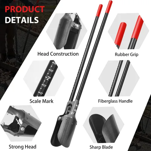 Vista 4 de Manija de fibra de vidrio con marca de escala de 58 pulgadas para excavar Heavy Duty, Manual Post Hole Digger,Sturdy Fiberglass Handle With Scale