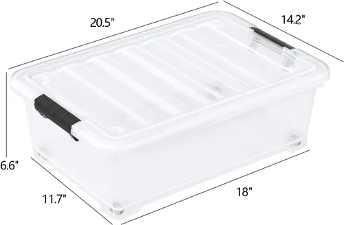 Vista 2 de Contenedor de almacenamiento de zapatos de 20 cuartos de galón con ruedas para debajo de la cama, organización del hogar u oficina, juego de 4
