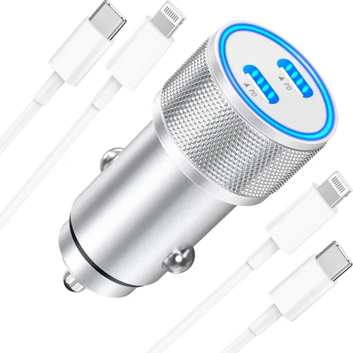 Vista 10 de [Apple MFi Certified] Retractable Car Charger, Linocell 120W USB C Car Charger 4 in 1 PD/QC Type C Fast Charging Cigarette Lighter Adapter for