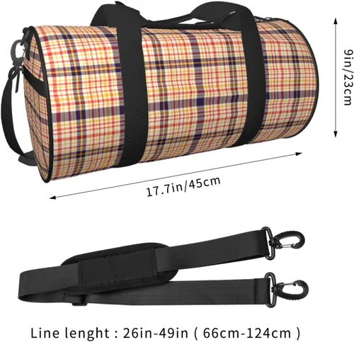 Vista 2 de Large Duffle Bag for Travel - Retro Beige Plaid Print Gym Bag for Women Men, Travel Foldable Bags for Women Men with Zippered Multiple Pockets