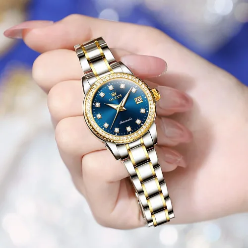 Vista 4 de OLEVS Reloj automático para mujer, con diamantes de moda, de lujo, mecánico, de acero inoxidable, para mujer, luminoso, resistente al agua