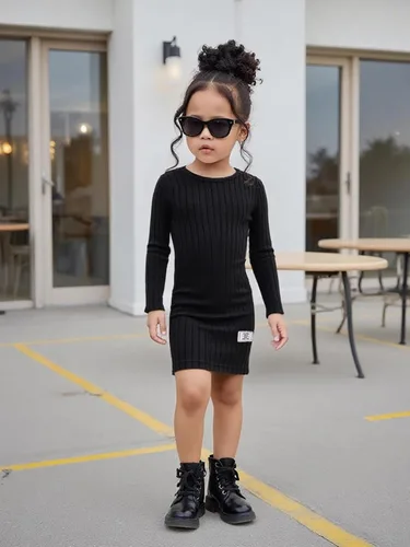 Vista 3 de Vestidos para niñas, Juego de 3 vestidos para niñas pequeñas de manga larga de color sólido, elegantes y casuales, con diseño acanalado, talla 2-8