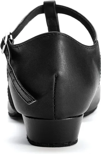 Vista 5 de Dress First Flats Zapatos de Baile Mujeres de Tacón Bajo Cuero Genuino Bombas T-Strap Latino Salsa Zapatos,1