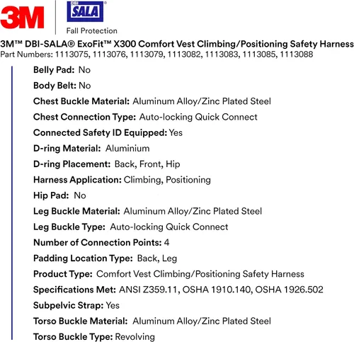 Vista 3 de 3M DBI-SALA ExoFit X300 Comfort Vest Climbing Positioning Safety Harness