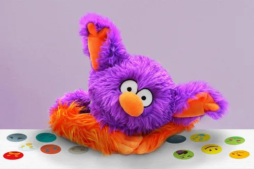 Vista 6 de Roylco Kit interactivo de marionetas Edgar an Emotion, marioneta de terapia de aprendizaje socioemocional súper suave y cómodo con 12 círculos