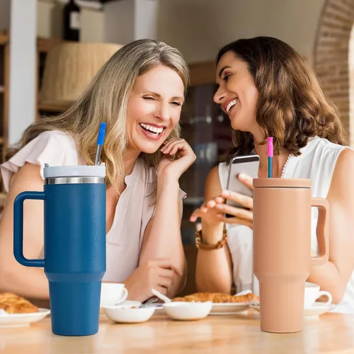 Vista 6 de Paquete de 4 popotes reutilizables de acero inoxidable para vaso Stanley de 40 onzas, popotes de metal extra largos de 12 pulgadas para Stanley