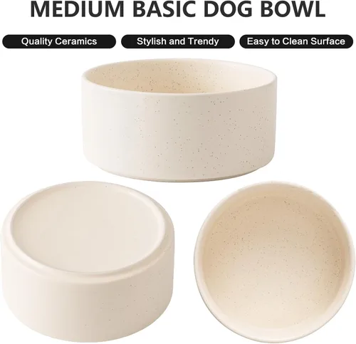 Vista 2 de Cuenco elevado de cerámica de 6 pulgadas para perros – Cuenco de comida y agua para perros de 30 onzas con soporte elevado de bambú antideslizante
