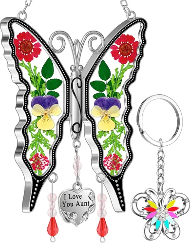 Vista 27 de KY &BOSAM - Atrapa luz de vitral con mariposa de color, con la frase A special teacher. Campanilla para el viento, como regalo para la profesora