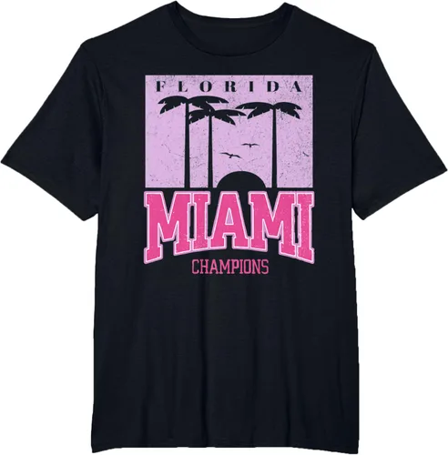 Vista 30 de MIAMI Beach Sunset Camiseta Florida Miami Palm Trees Camiseta Camiseta, Negro