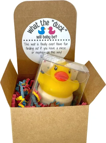 Vista 9 de Goma pato revelación de género Fizzes por correo Anuncio de embarazo Caja de regalo incluye mensaje personalizado para familiares y amigos