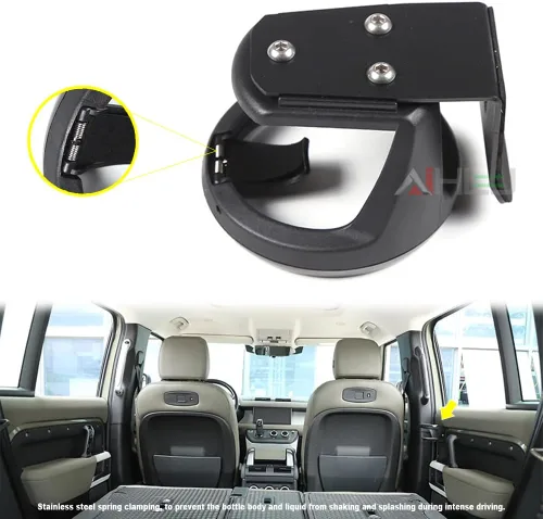 Vista 6 de AJHLJ® Portavasos de agua de coche para Land Rover Defender 90 110 130 2020-2024 2020-2024 acero al carbono negro puerta de coche soporte