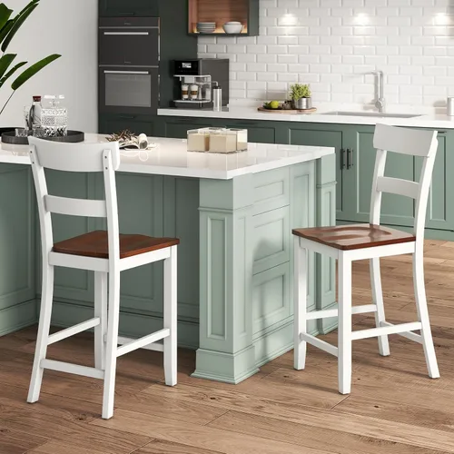 Vista 9 de Giantex Juego de 4 Taburetes de Bar de Madera de Altura de Mostrador, 24.5" Sillas de Bar de Comedor de Madera Estilo Granja con Marco de Madera