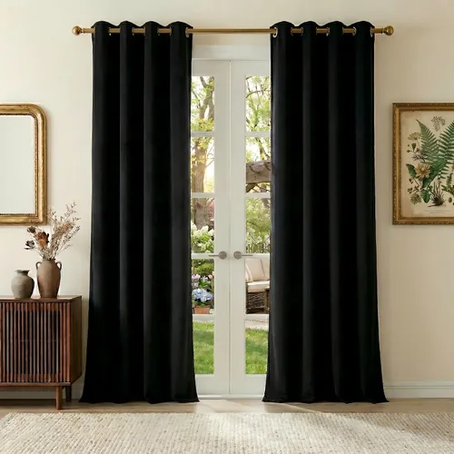Vista 27 de NICETOWN Cortinas de terciopelo beige 100% opacas de 84 pulgadas de largo, 52 pulgadas de ancho, 2 paneles para dormitorio y sala de estar, cortinas