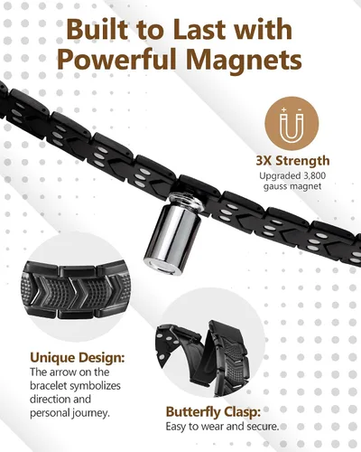 Vista 3 de Feraco Pulseras magnéticas de terapia para hombres 3 veces más fuerza, pulseras magnéticas de acero de titanio con imanes de neodimio 3800 Gauss