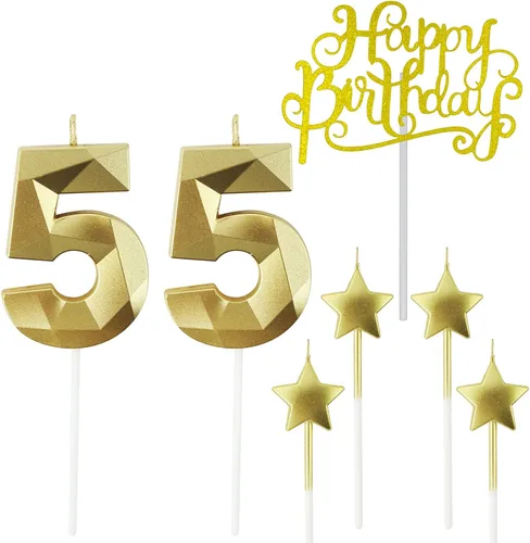 Vista 9 de Velas de cumpleaños doradas con número 20 y velas de estrella de cumpleaños de 7 cm Velas para pastel de cumpleaños en forma de diamante 3D son