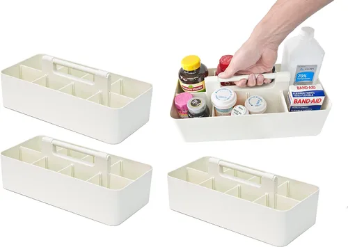 Vista 32 de Cesta grande portátil, divisores DIY, 8 compartimentos, organizador para suministros escolares, de oficina, para el hogar y negocios, cesta portátil