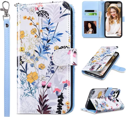 Vista 26 de ULAK Compatible con iPhone 12 Pro Max Funda Cartera con Portarjetas, Funda de Cuero PU con Soporte Plegable Ranuras para Tarjetas Correa de Muñeca