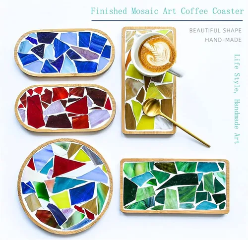Vista 3 de Hojas de mosaico de vidrio teñido mixto de 7 onzas, azulejos de mosaico de vidrio roto grandes para manualidades, suministros de mosaico de pared