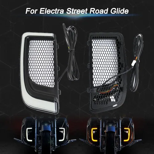Vista 2 de Luces de ventilación Road Glide, intermitentes, circulación diurna, luces laterales para motocicletas 2015-2020 (negro)