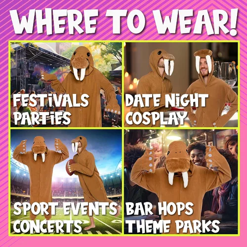 Vista 5 de FUNZIEZ! - Disfraz de Halloween para adultos, de animales y criaturas marinas, mameluco afelpado para cosplay, para mujeres y hombres