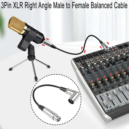 Vista 3 de QIANRENON Cable corto de micrófono XLR de 90 ángulos – Cable de extensión de audio equilibrado macho a hembra de 3 pines XLR de ángulo recto