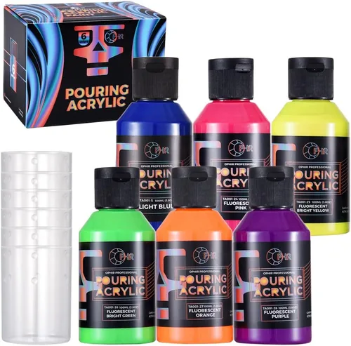 Vista 9 de OPHIR Total 22.8OZ Set de Pintura Acrílica para Verter, 3 Suministros de Pintura Acrílica Premezclada para Verter en Negro y 3 en Blanco, para Juego