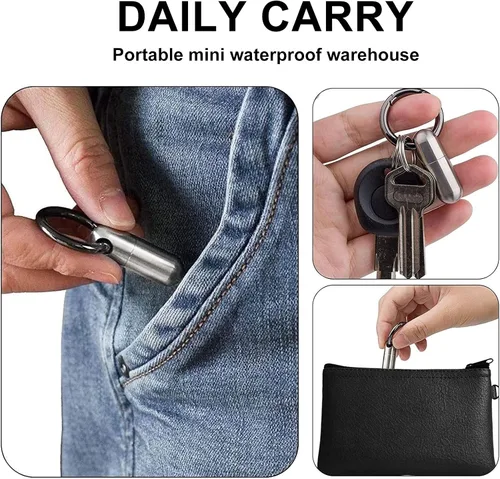 Vista 5 de Pastillero para llavero, pastillero pequeño de titanio, portátil, pastillero de viaje para bolso, cartera, bolsillo, impermeable, organizador