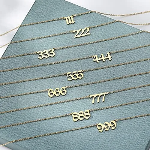 Vista 6 de LOYJOY - Collar con número de ángel 111, 222, 333, 444, 555, 666, 777, 888, 999, collar con dije de diablo, gargantilla para mujeres y hombres