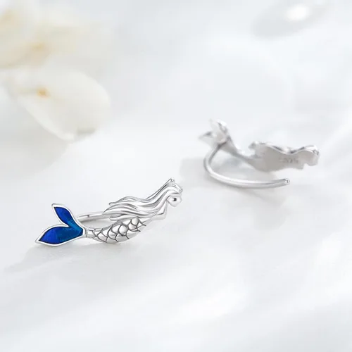 Vista 2 de Aretes de plata de ley S925 con estampado de patas, aretes de búho, aretes de cerdo, aretes de caballo, aretes de murciélago para mujer