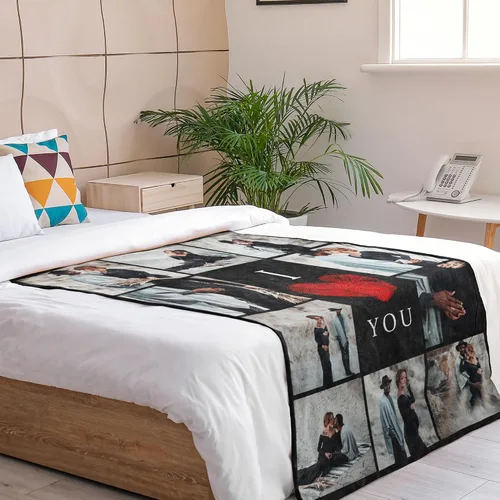 Vista 2 de Manta personalizada regalo conmemorativo con collage de texto fotográfico: fabricada en Estados Unidos, 10 fotos, manta personalizada con mis