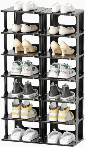 Vista 9 de HAIXIN Zapatero vertical estrecho de 7 niveles, torre de zapatos delgada Negro