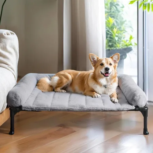 Vista 17 de Veehoo - Camas elevadas para perros de tamaño mediano con cojín de felpa esponjosa Orthopedic Raised Dog Beds for Indoor Outdoor, Soft Pet Sofa