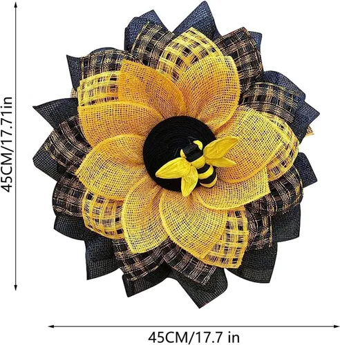 Vista 4 de Ujicde Corona de abeja de verano para puerta delantera, girasol artificial para colgar en la pared, coronas decorativas para puerta delantera