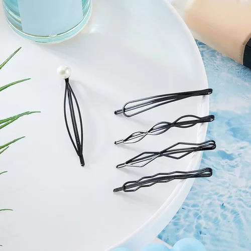 Vista 6 de 10 pinzas y pasadores geométricos de metal para el cabello, accesorios minimalistas para el cabello para mujeres y niñas, bodas y peinados (negro)