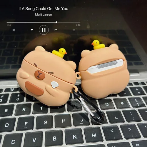 Vista 5 de Compatible with AirPods Pro Case (2019) / AirPods Pro 2 Case (2022), Cute Kawaii Cartoon Design Shock-Absorbing Protective Silicone Case Cover with
