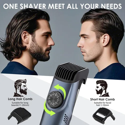 Vista 2 de Recortadora de barba con aspiración para hombres con 20 longitudes y estilos ajustables, recortadora con aspiración integrada para bigote, patillas