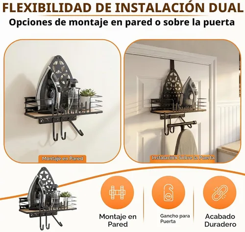 Vista 2 de Soporte de pared para tablero de hierro o sobre la puerta Negro