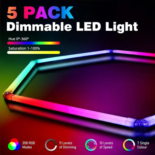 Vista 3 de 25Pack RGB Hexagon Lights,Music Sync 5Hex LED Hexagon Lights,RGB 358 Kinds of Changes Dimmable Speed-Adjustable DIY Color-Changing Lights Smart App