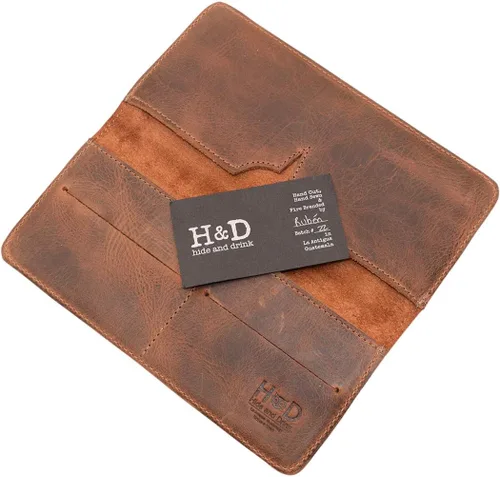 Vista 6 de Hide & Drink, Cartera para teléfono celular hecha a mano de cuero de grano completo, Bourbon Marrón, Cartera de viaje