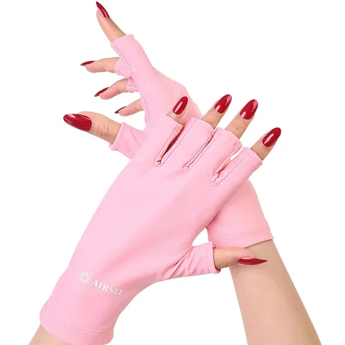 Vista 11 de AIRSEE Guantes de protección UV UPF 50+ de alta calidad para manicura de gel, diseño sin dedos para uso profesional solón y doméstico, anti UVA/UVB