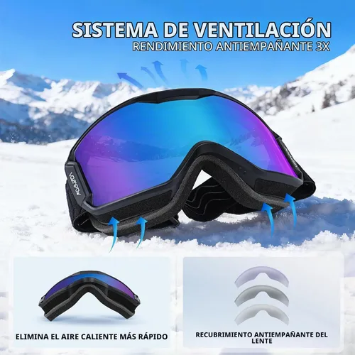 Vista 3 de Ski Goggles, Snowboard Goggles OTG for Men, Women & Youth Azul