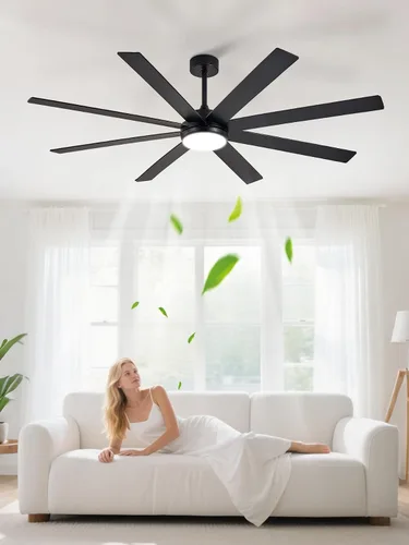 Vista 8 de Depuley Ventiladores de techo de 66" con luces: Ventilador de techo negro para interior/exterior para patios, sala de estar - 8 aspas Ventiladores