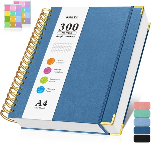 Vista 13 de Cuaderno de papel cuadriculado, cuaderno de cuadrícula en espiral de 8.5" X 11", diario de cuero de tapa dura de 300 páginas, cuaderno de papel
