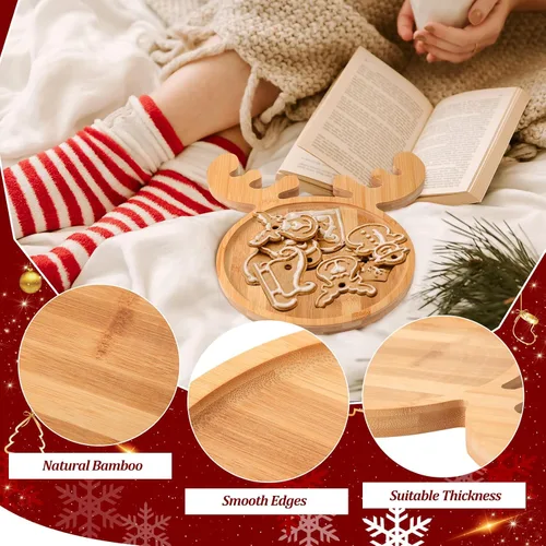 Vista 6 de Sintuff Bandeja de bambú con forma de árbol de Navidad y alce, 2 unidades, de madera natural, para aperitivos, bonitos regalos, para fiesta