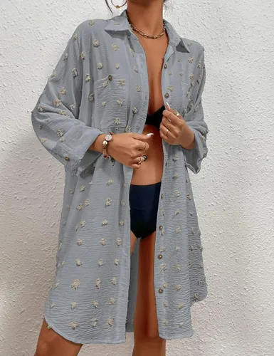 Vista 5 de Bsubseach Vestido tipo camisa con botones y lunares suizos para mujer