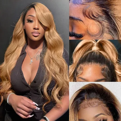 Vista 3 de BAIICS Pelucas de cabello humano rubio miel con encaje frontal transparente HD de 13 x 6 pulgadas, peluca frontal de encaje transparente HD 12A