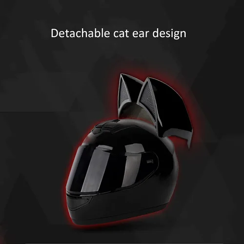 Vista 2 de Casco de locomotora con orejas de gato con certificación DOT, cómodo casco modular de cara completa para motocicleta, casco personalizado para Negro